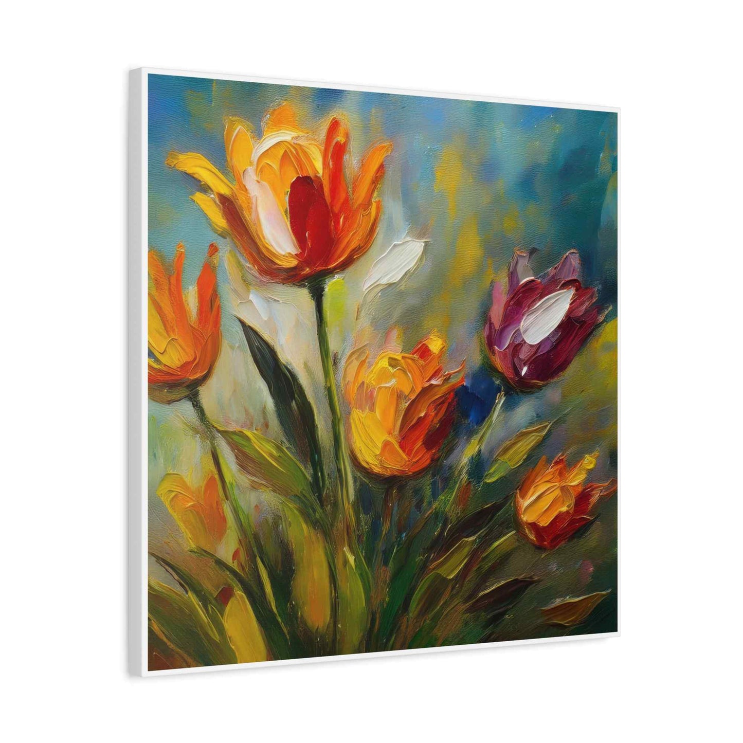 Tulips Print Canvas, Floral Oil Paint Print 20x20, 24x24, 30x30, 32x32, 36x36 Art Design Pine-Wood Inner Frame MC-146