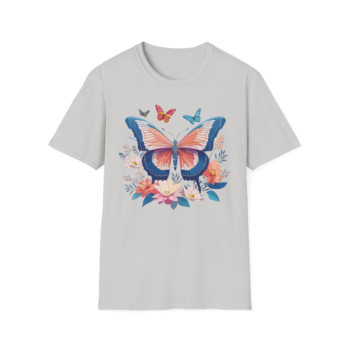 Butterfly Floral T‑Shirt — Colorful Garden Butterfly Graphic Design Unisex 100 Cotton Gildan T-Shirt