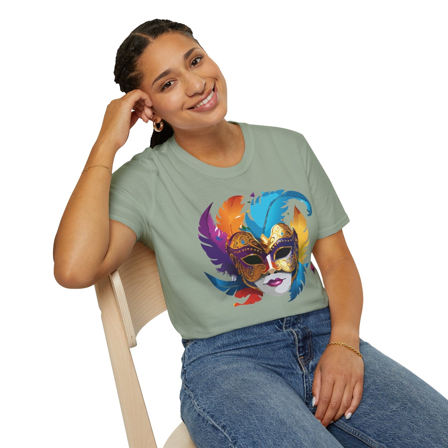 Mask Tee Shirt Unisex Short Sleeve Cotton Tee Art Design Masquerade Gildan Softstyle 64000
