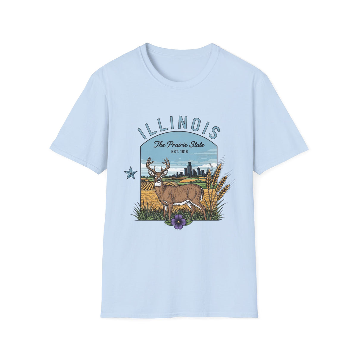 Illinois Deer T-Shirt — The Prairie State Wildlife Travel Tourist Graphic Tee Unisex 100 Cotton Gildan T-Shirt