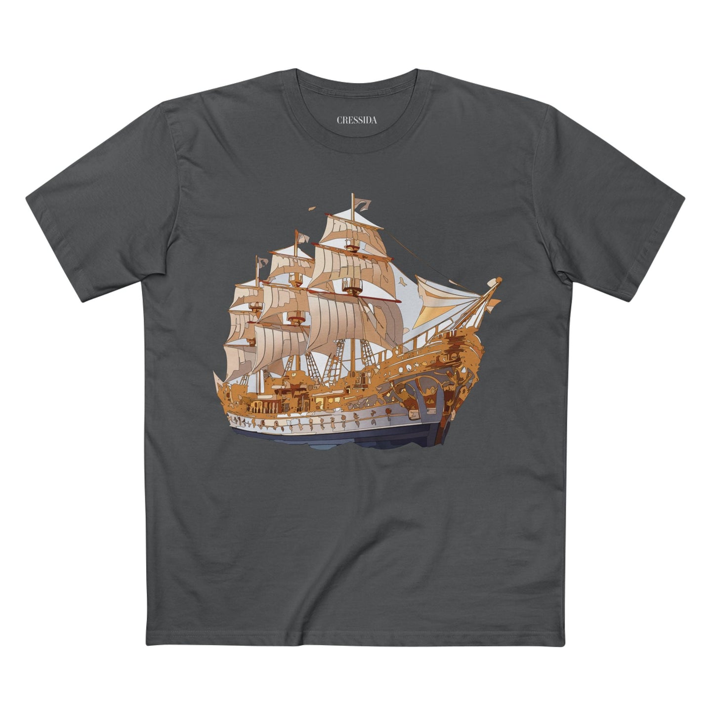 Ship Graphic Unisex 100 Cotton T-Shirt with Gold Frigate Art Design 9