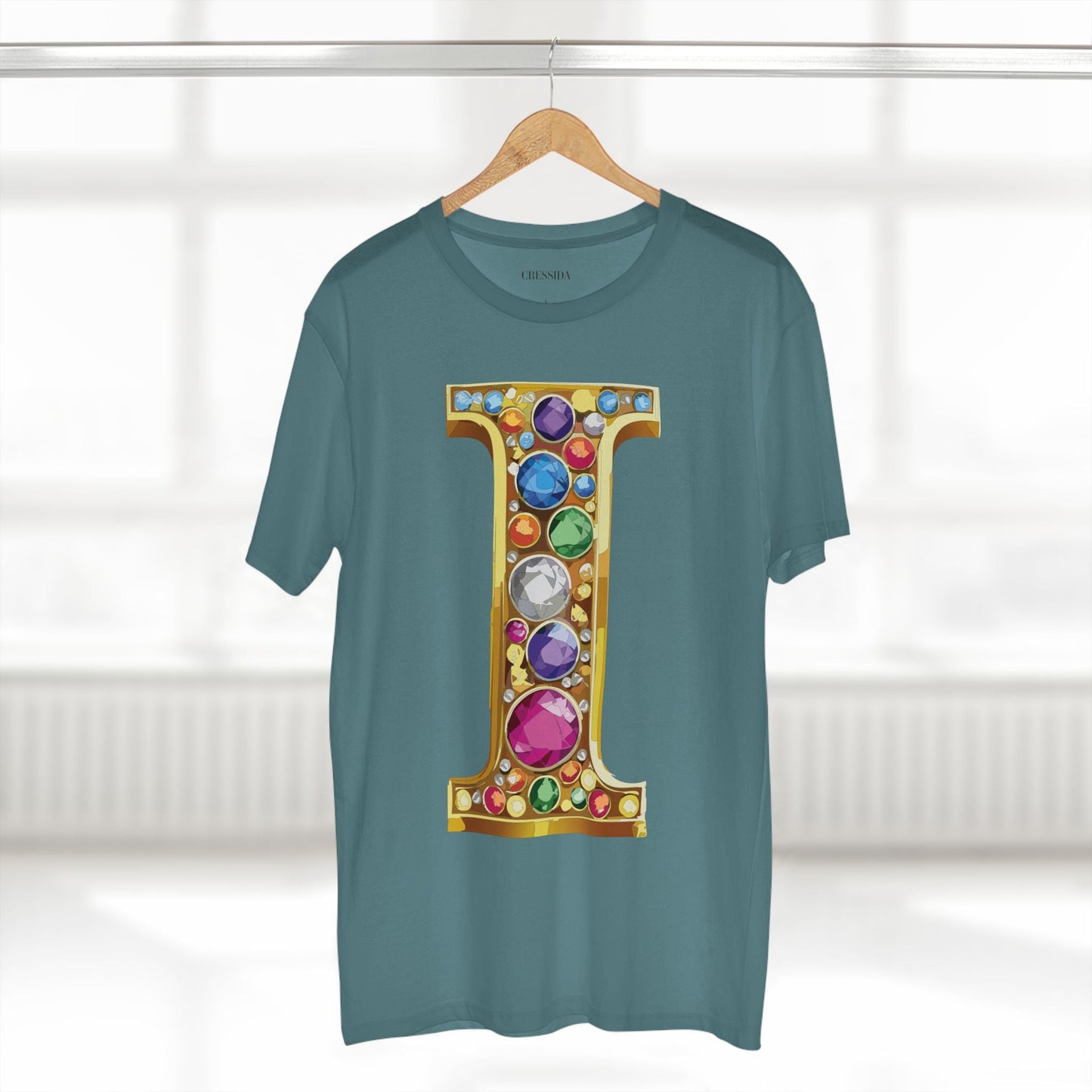 Letter I Graphic Design Tee Unisex 100 Cotton With Antique Gold Letters Artwork T-Shirt