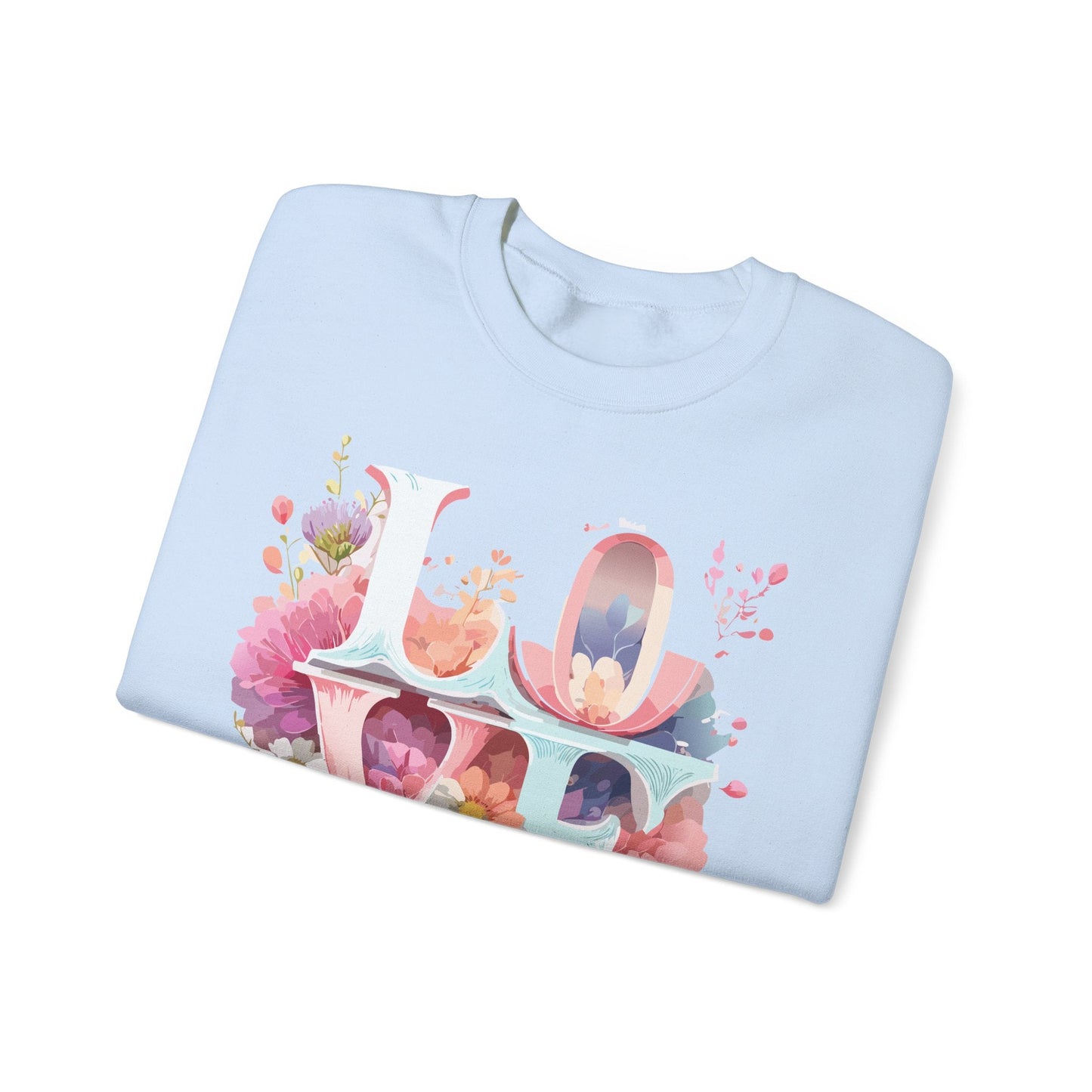 Floral Love Sweatshirt Valentines Day Flower Print Unisex Crewneck Heavy Blend Cotton Polyester