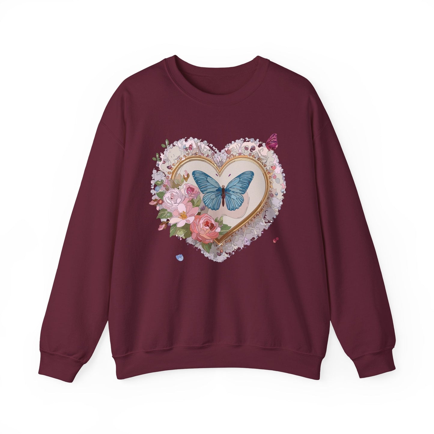 Floral Heart Unisex Crewneck Sweatshirt Valentines Floral Love Gildan 18000 Heavy Blend