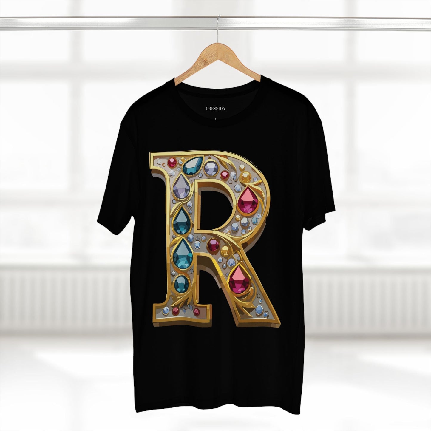Letter R Graphic Design Tee Unisex 100 Cotton With Antique Gold Letters Artwork T-Shirt