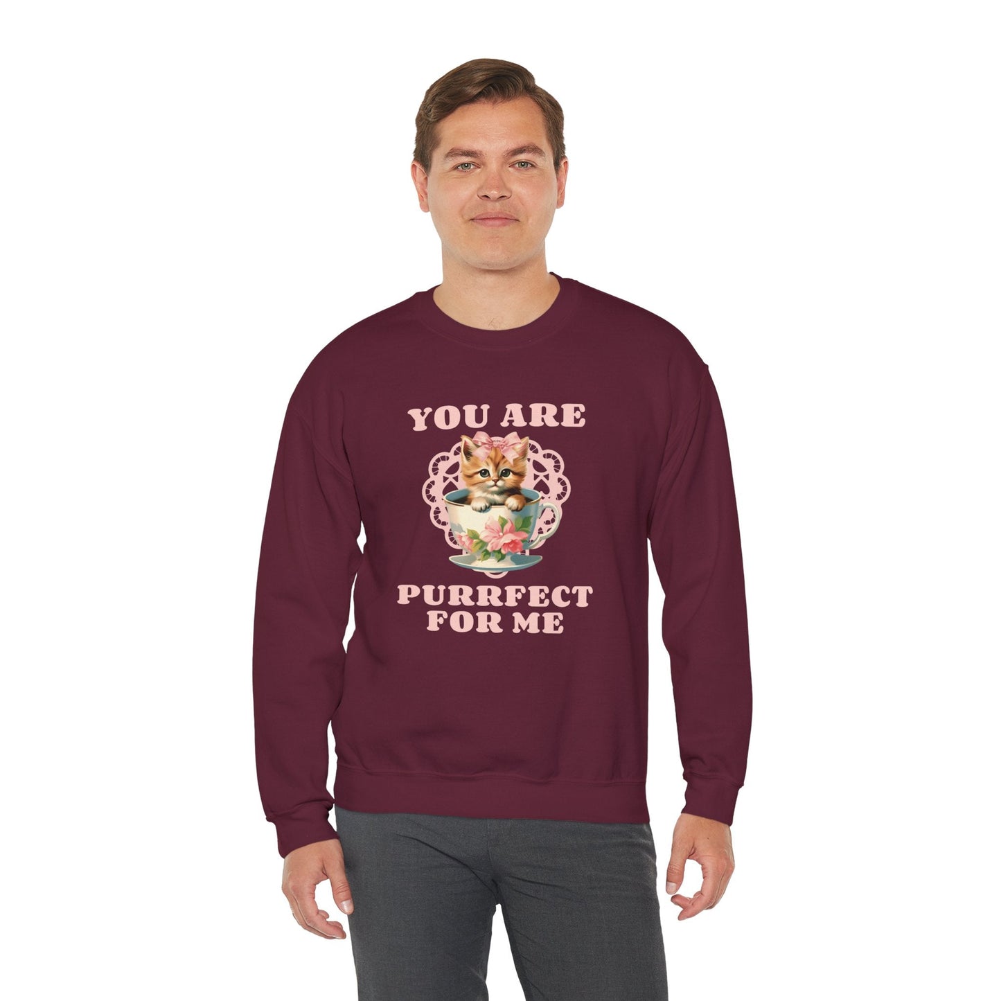 Cat Sweatshirt With Heart Print Valentines Day Unisex 50 50 Cotton Poly Crewneck
