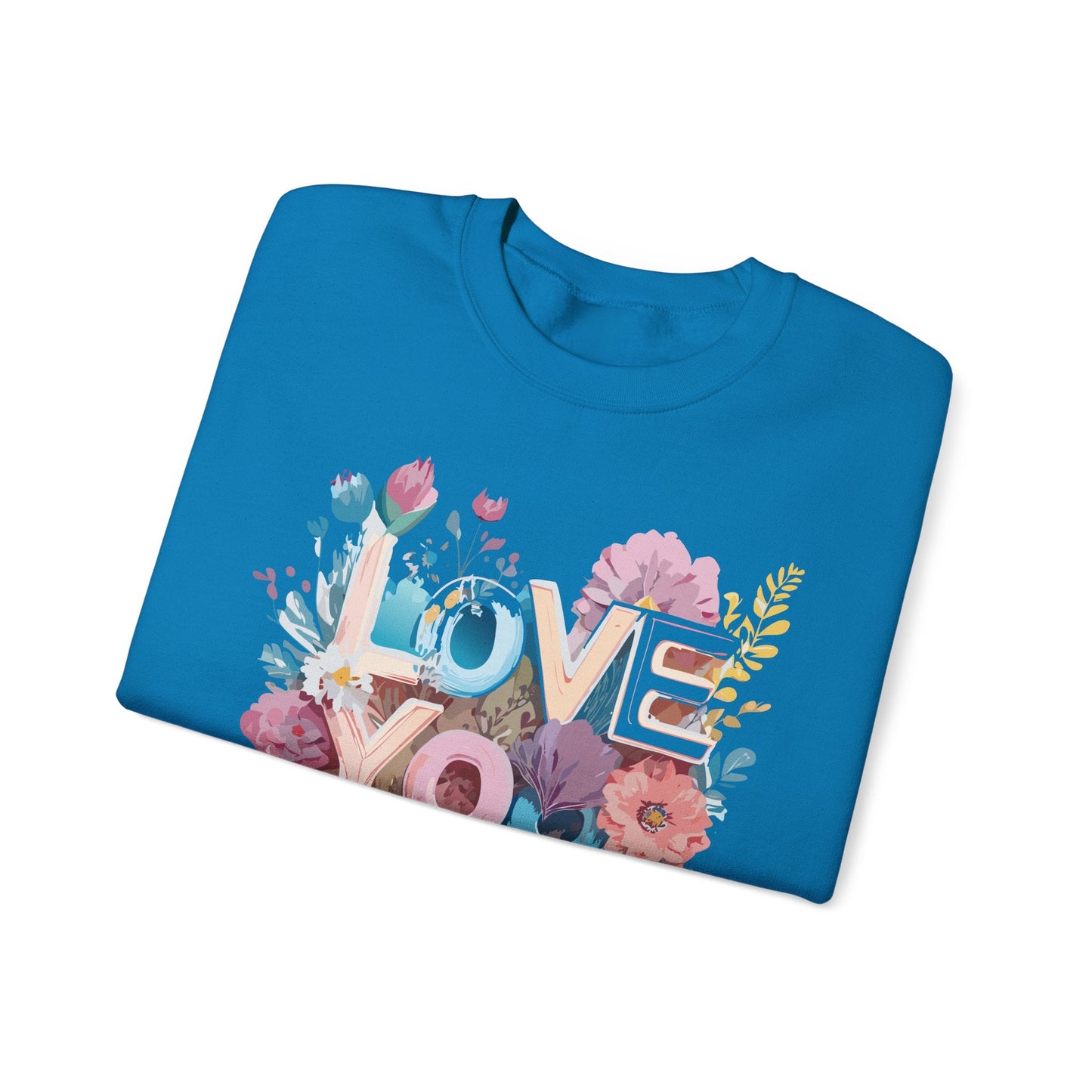 Floral Love Sweatshirt Unisex Heavy Blend Crewneck Valentine Day Flower Print Cozy Fleece Warm Gift