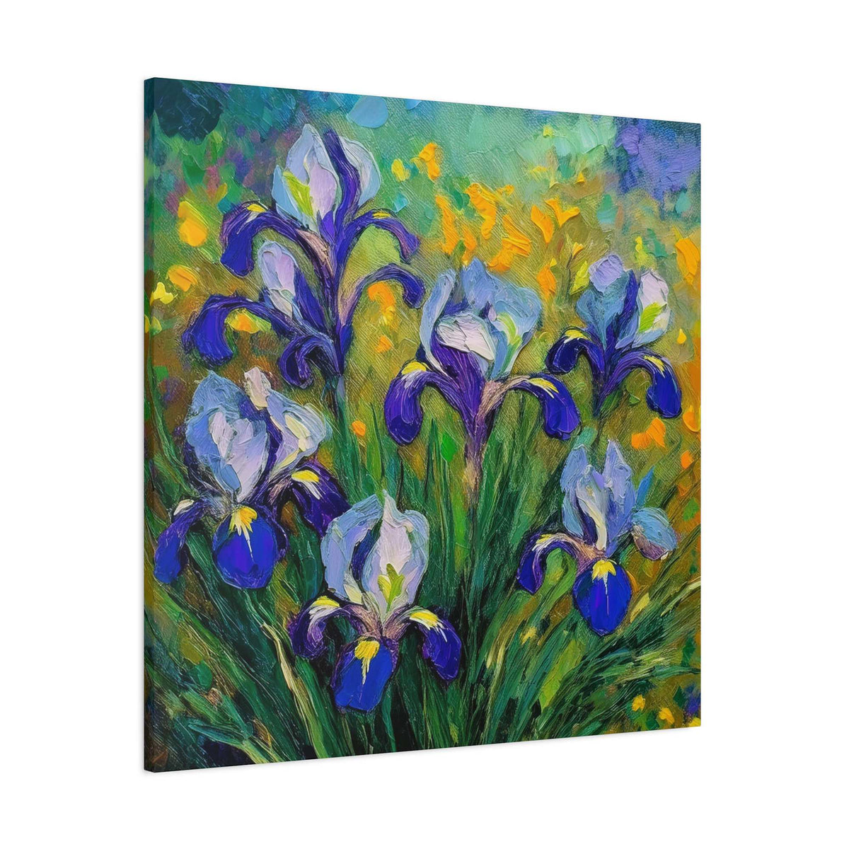 Irises Floral Print Canvas, Floral Oil Paint Print 20x20, 24x24, 30x30, 32x32, 36x36 Art Design Pine-Wood Inner Frame MC-186