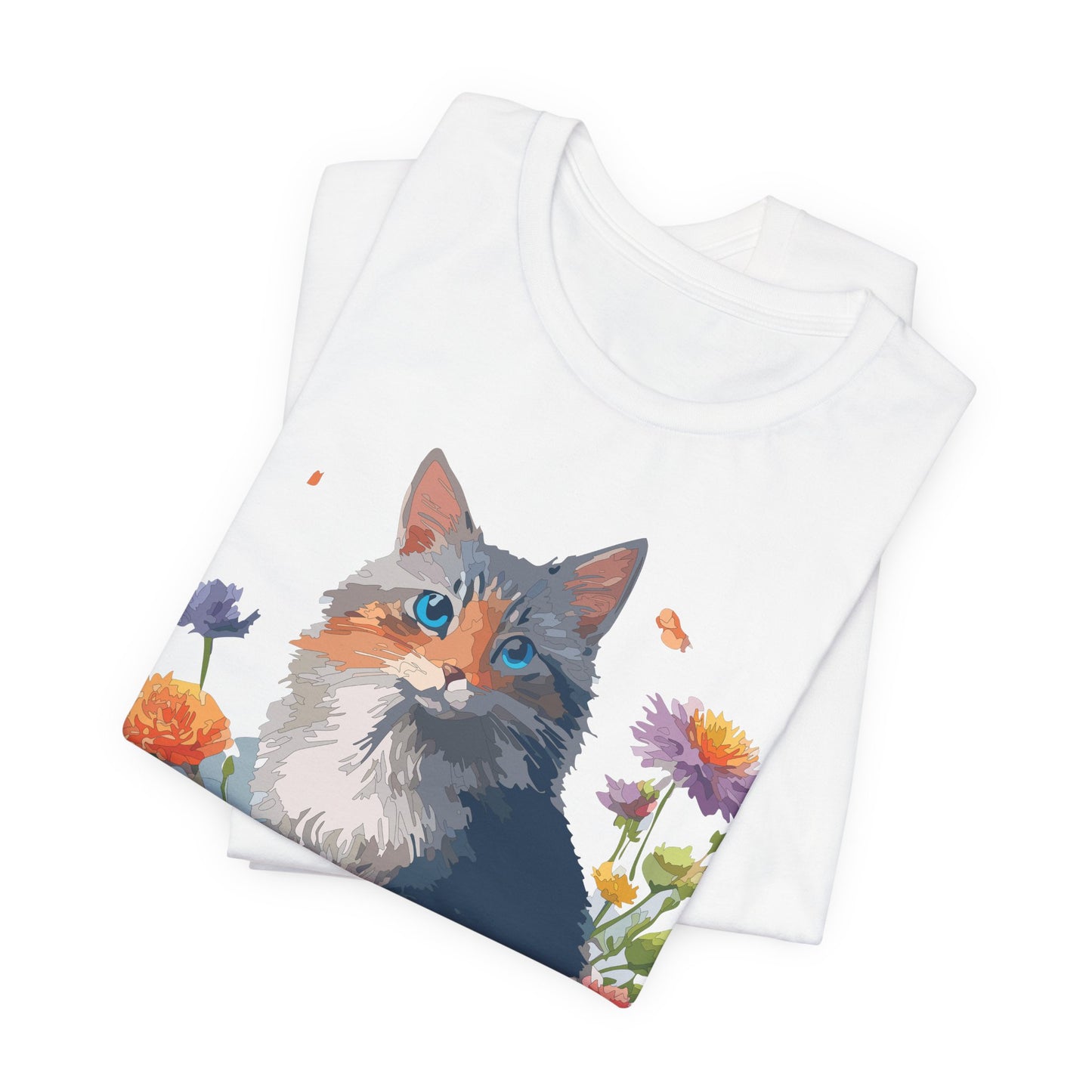 Floral Cat Tee, Animal Shirt, Cat Shirt, Floral Tee, Flower T-shirt, T-Shirt with Animal, Summer Top with Art Design