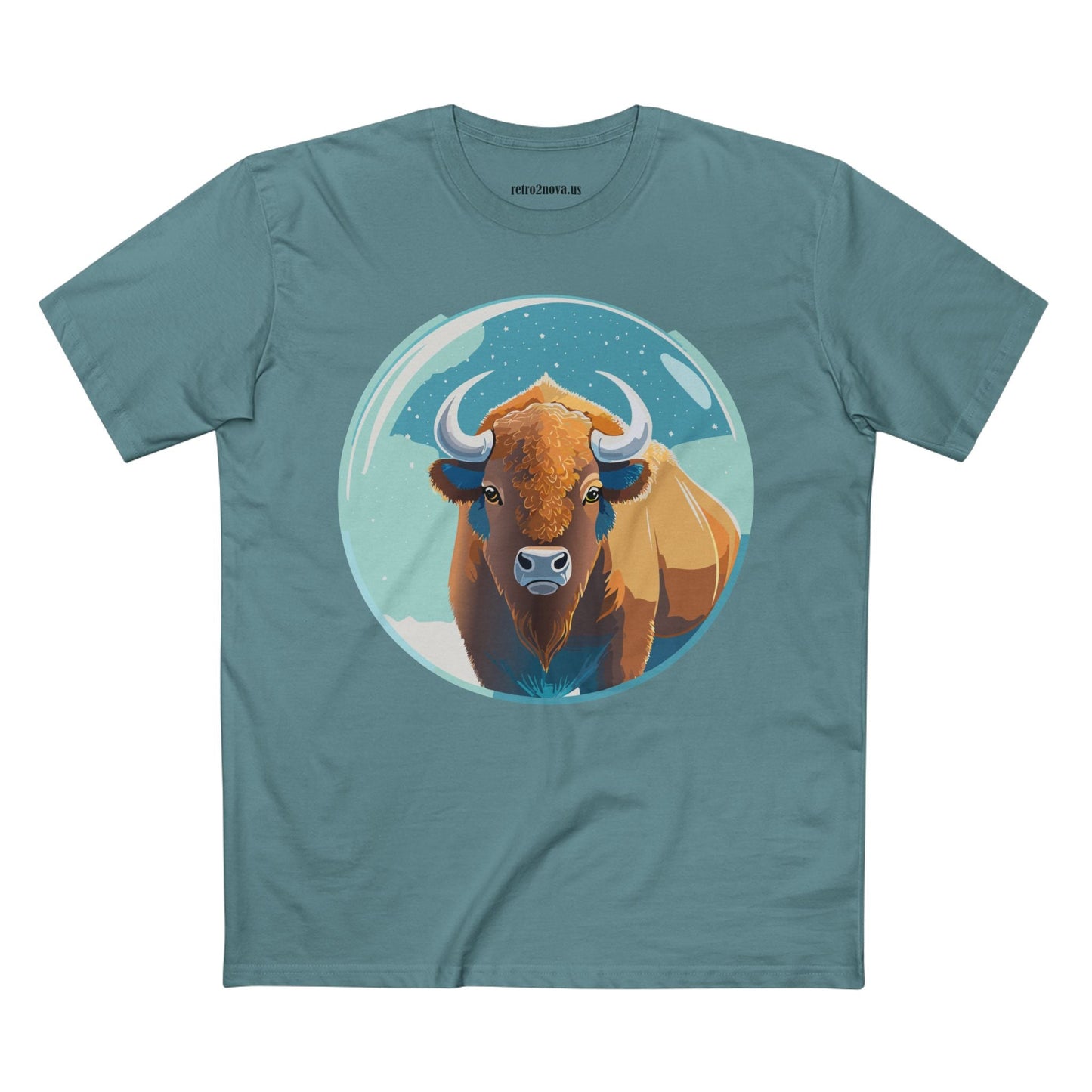 Retro2Nova Bison Art Tee Unisex Premium Cotton Staple Shirt With Original Animal Illustration From Art Collection