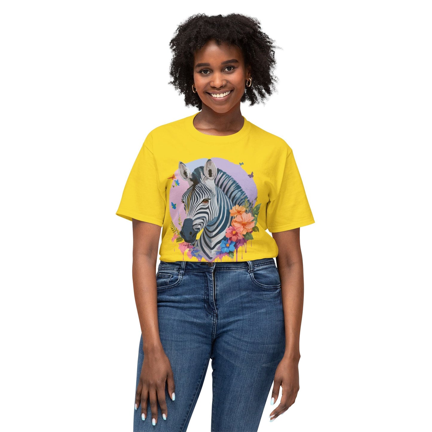 Unisex Zebra T Shirt With Art Print HD Cotton Vintage Zebra Tee Floral Design Graphic Tee
