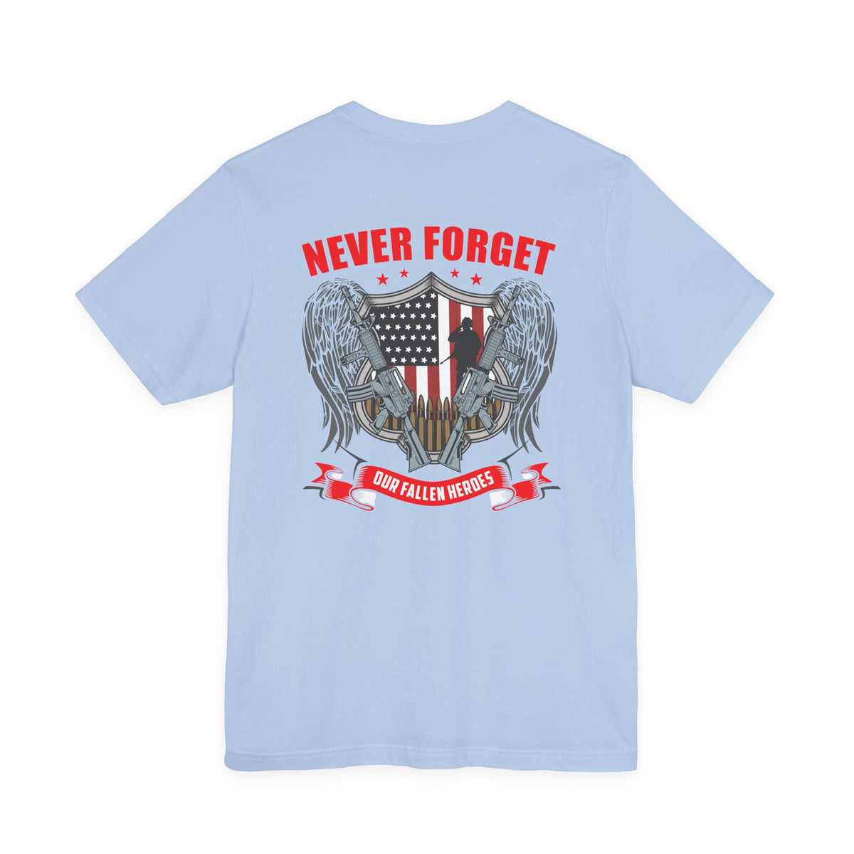 Never Forget Our Fallen Heroes T-Shirt American Flag Shield Eagles Unisex Cotton v39