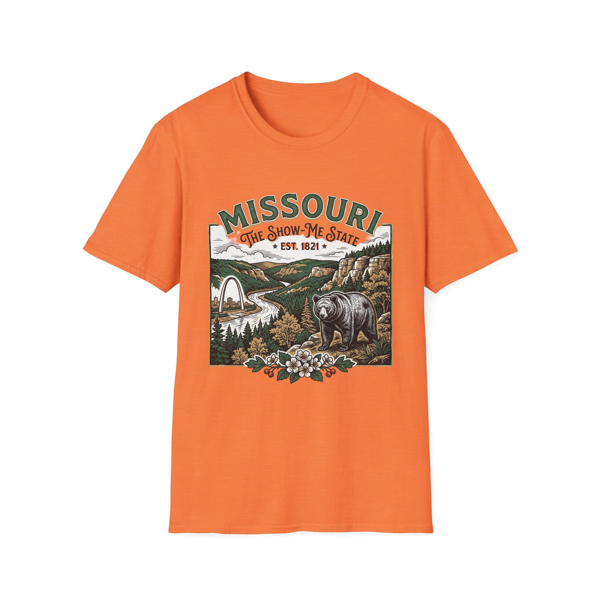 Missouri Vintage State Pride T-Shirt — State Scenic Bear Design Travel Tourist Graphic Design Unisex 100 Cotton Gildan T-Shirt