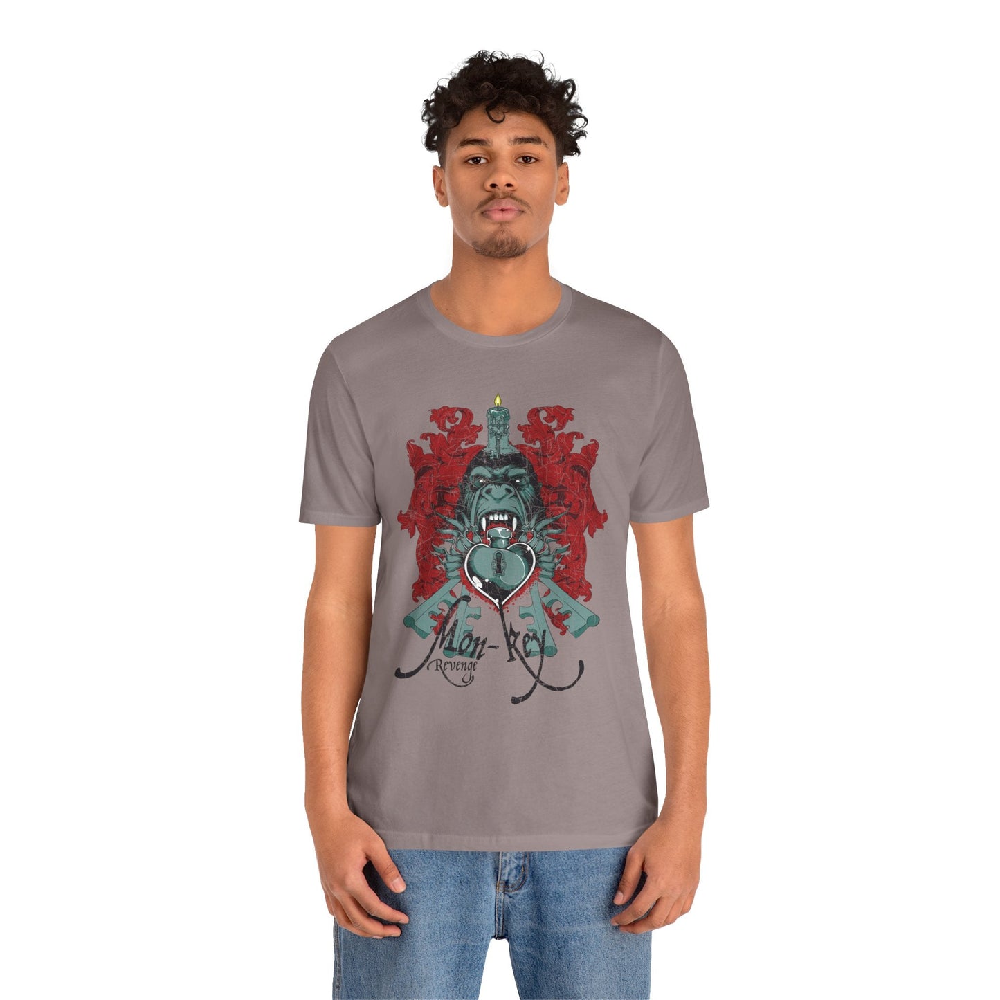 Gorilla Crest with Sword and Heart T-Shirt Heraldic Gothic Design Rock Band T-Shirt