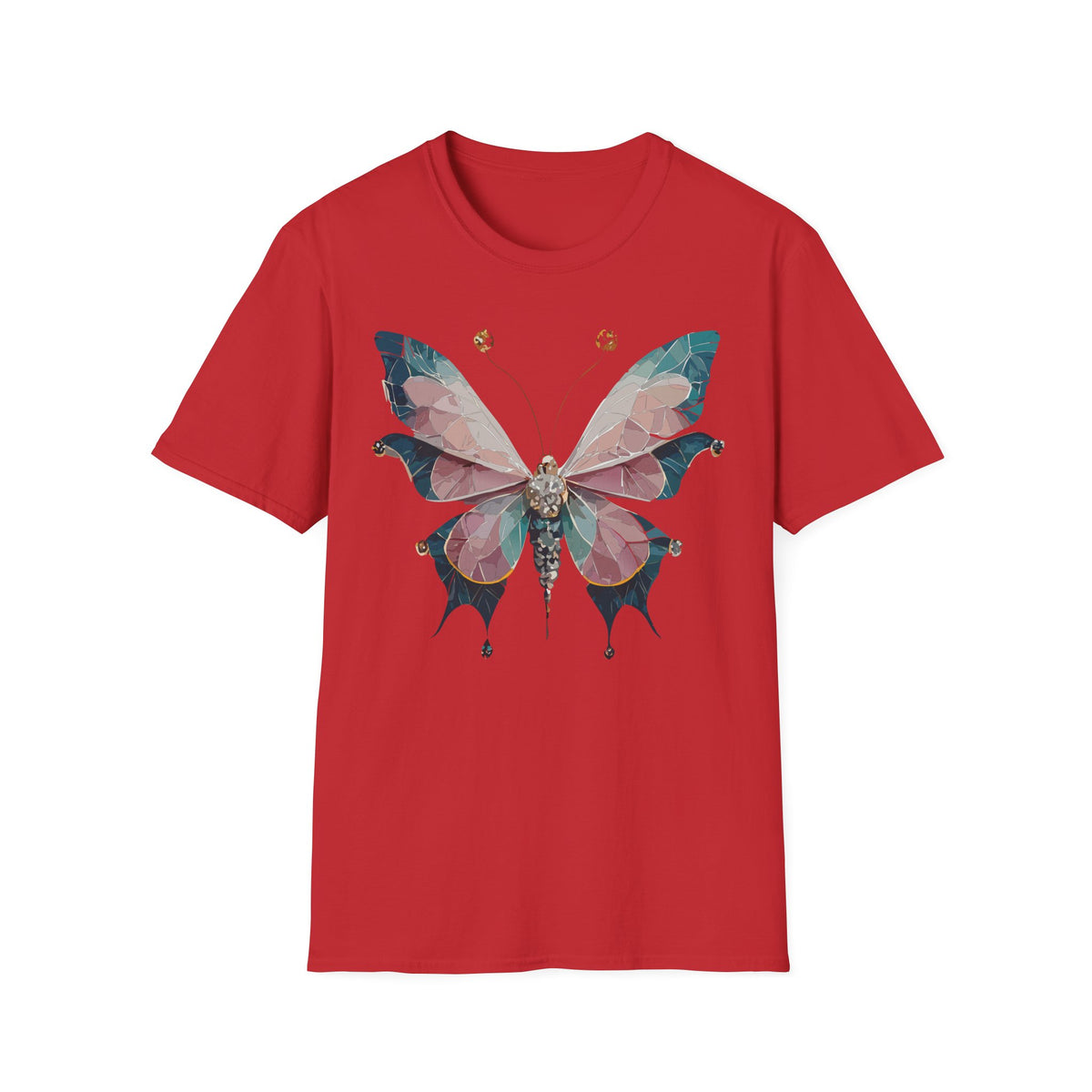 Geometric Pastel Butterfly T-Shirt | Floral Gem Accent Graphic Tee Unisex 100 Cotton Gildan T-Shirt