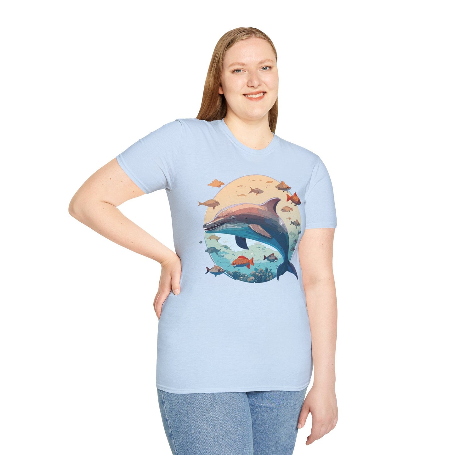 Dolphin Shirt Unisex Softstyle T Shirt 64000 100 Percent Ring Spun Cotton Tee For Everyday Comfort