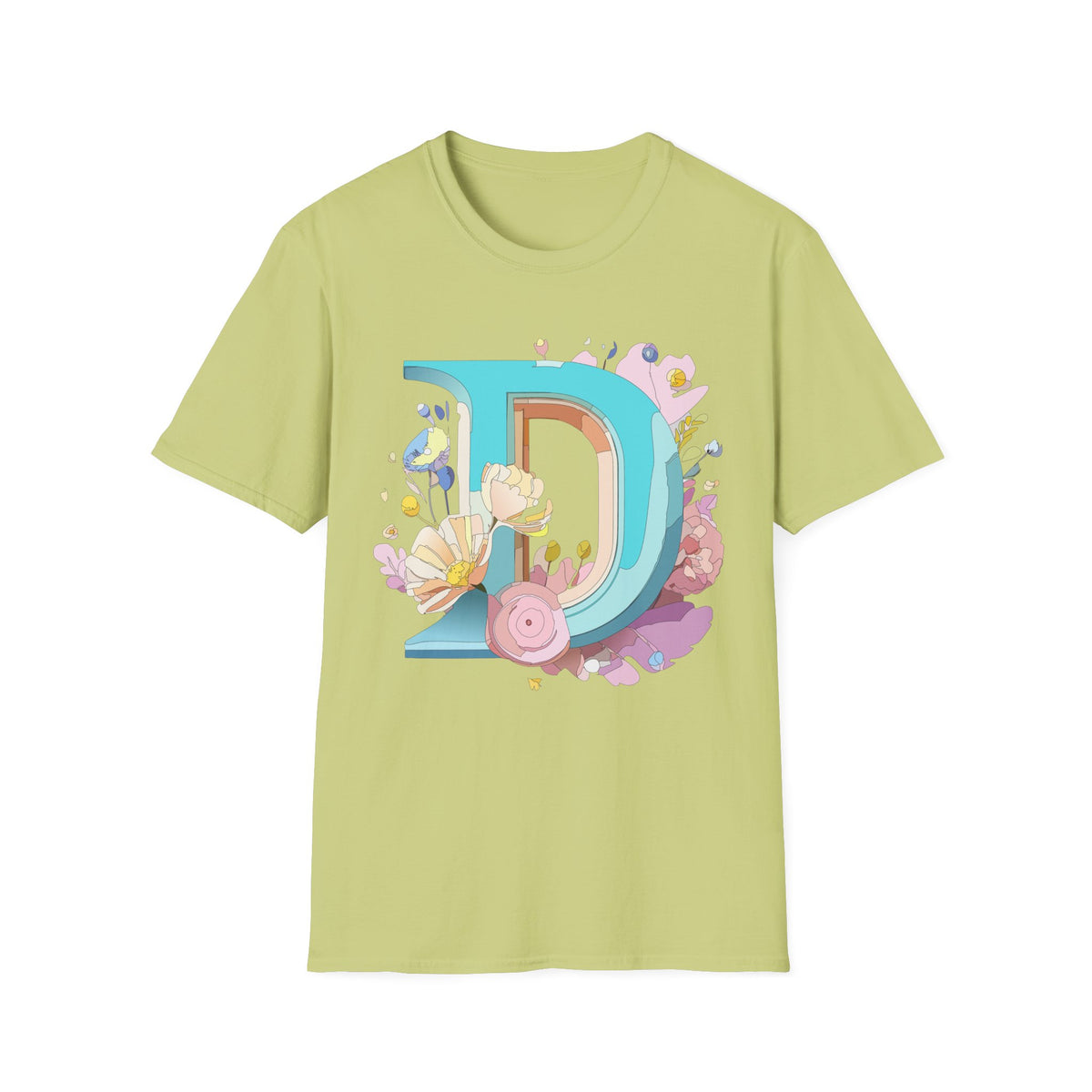 Floral Letter D T-Shirt | Monogram Initial D Tee, Botanical Alphabet Design
