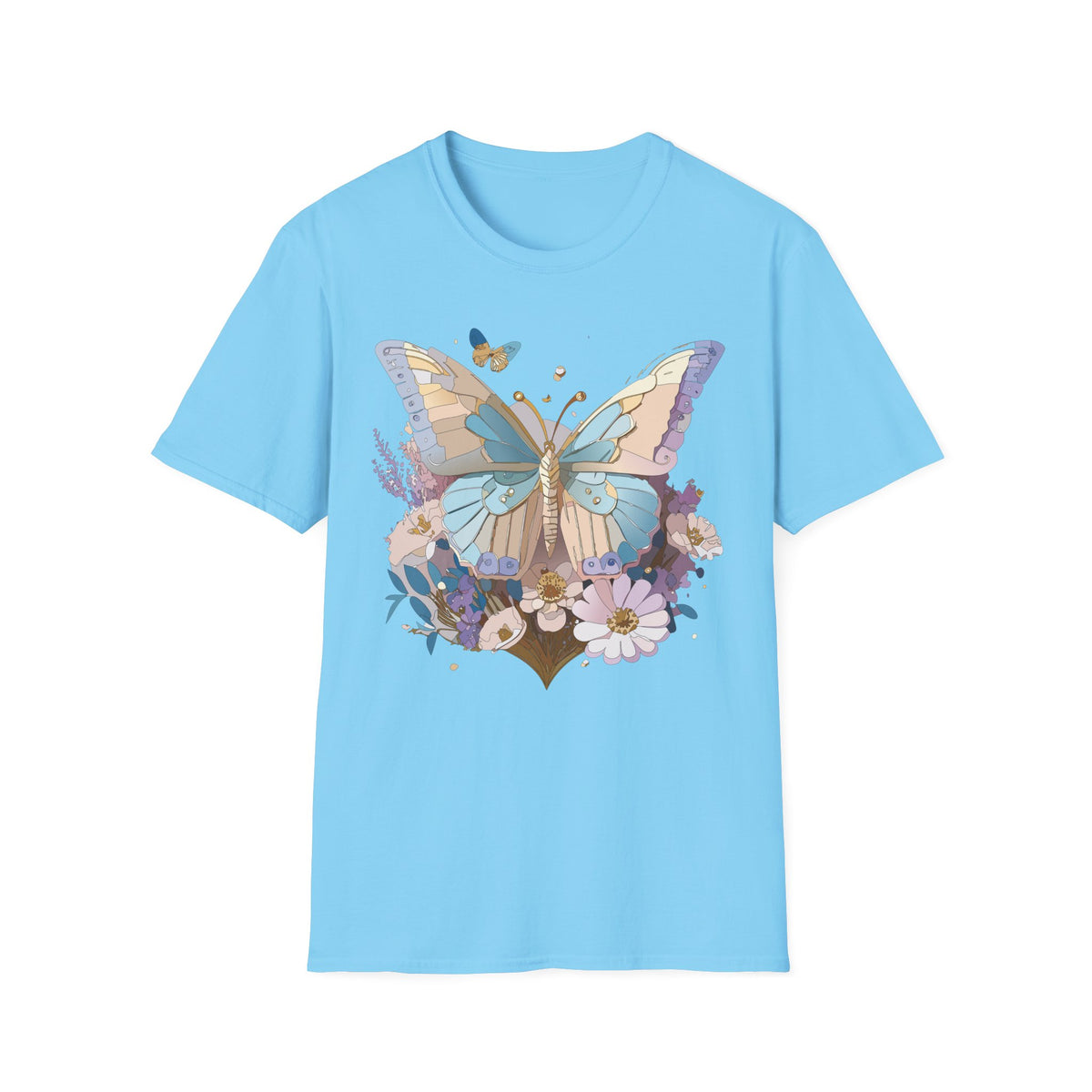 Butterfly Garden T‑Shirt — Pastel Floral Wing Illustration Graphic Design Unisex 100 Cotton Gildan T-Shirt