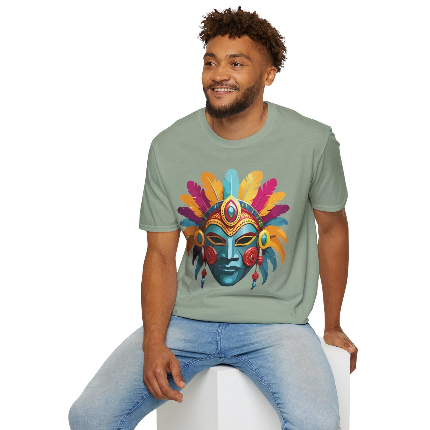Mask Tee Shirt Unisex Short Sleeve Graphic Tee Masquerade Design 100 Percent Ring Spun Cotton