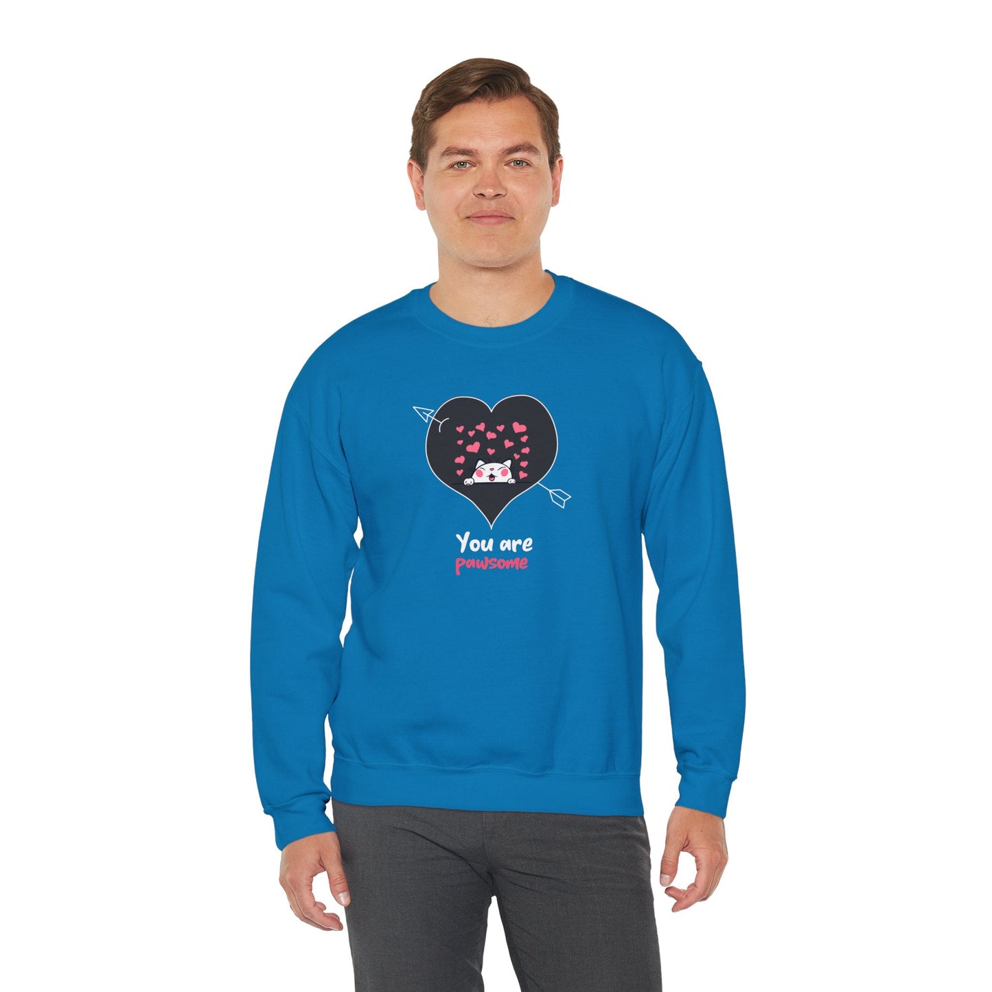 Cat Heart Sweatshirt Valentines Day Fifty Fifty Cotton Poly Unisex Crewneck Gift Idea