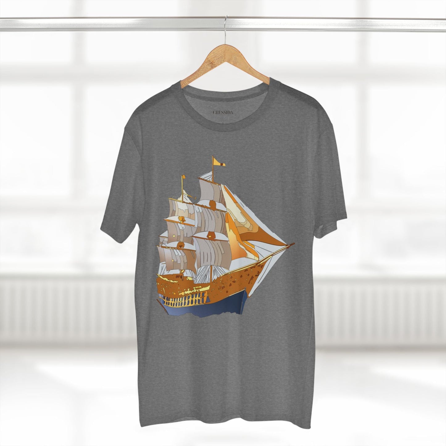 Ship Graphic Unisex 100 Cotton T-Shirt with Gold Frigate Art Design 23