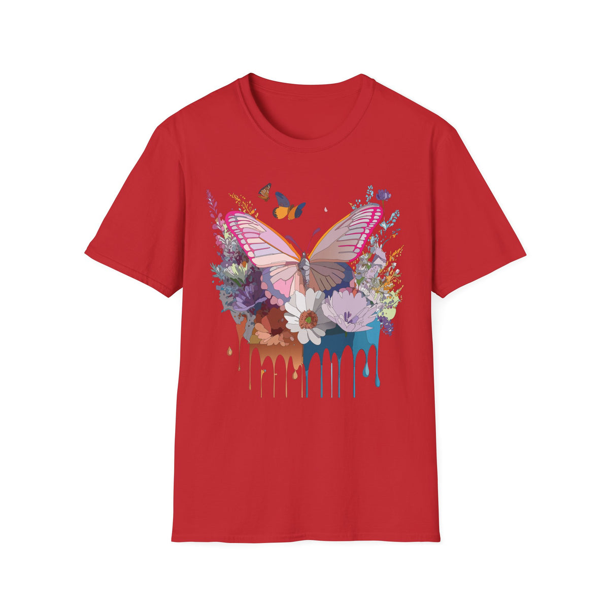Butterfly Floral T-Shirt — Colorful Drip Wings Graphic Tee Unisex 100 Cotton Gildan T-Shirt