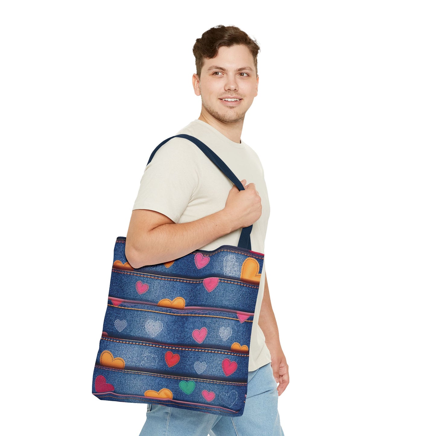 Love Day Graphic Design Denim Fabric Imitation Print Unisex Canvas Bag POLY 3 Sizes Tote Bag 201-28