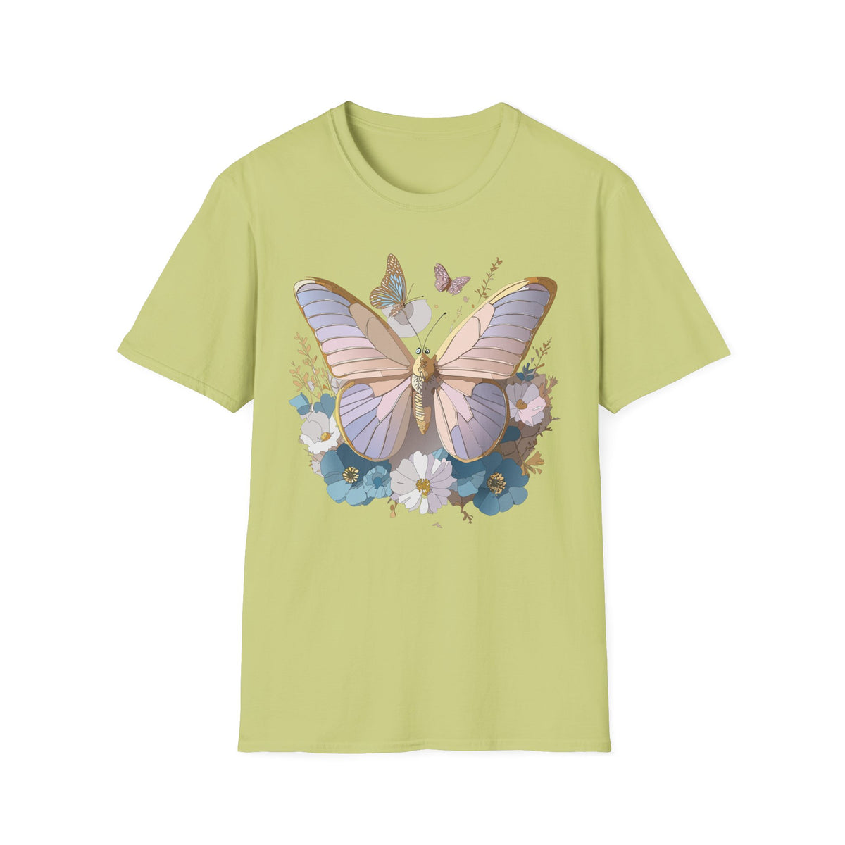 Butterfly Floral T-Shirt — Pastel Moth & Wildflower Graphic Design Unisex 100 Cotton Gildan T-Shirt