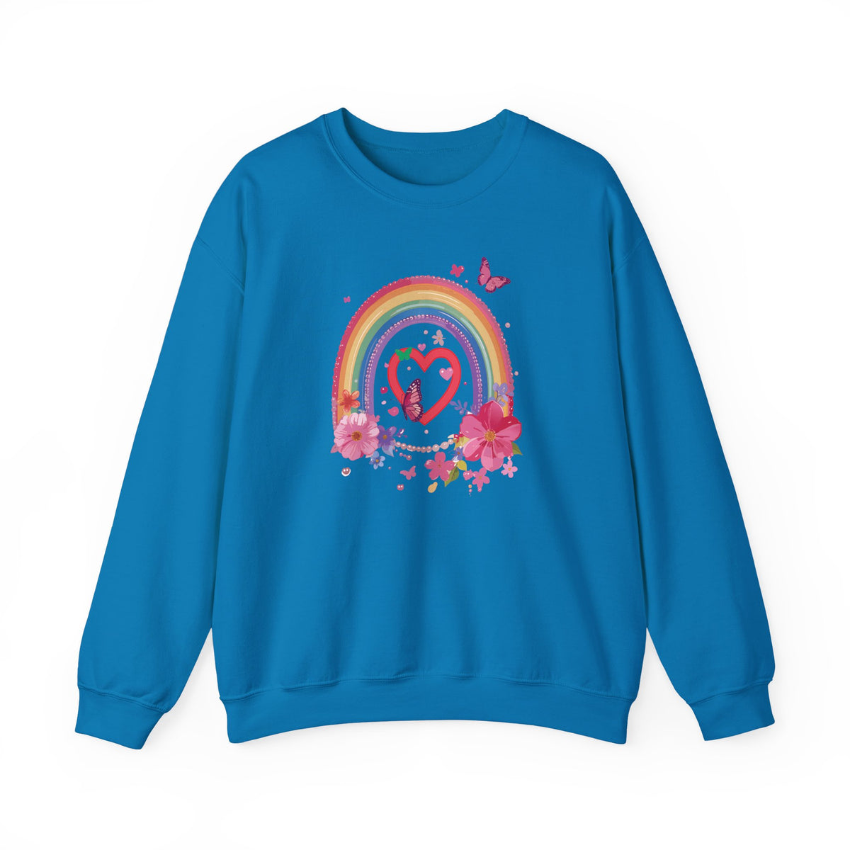 Rainbow Heart Sweatshirt, Floral Heart Sweatshirt, Floral Love Sweatshirt, Valentine's Day Sweatshirt, Rainbow Heart Floral Sweatshirt 112