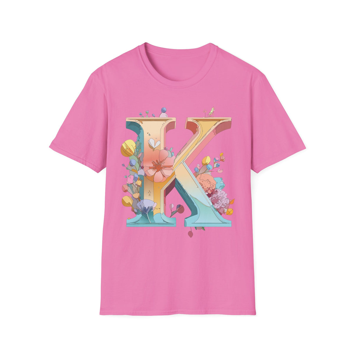 Floral Letter K T-Shirt | Monogram Initial K Tee, Botanical Alphabet Shirt