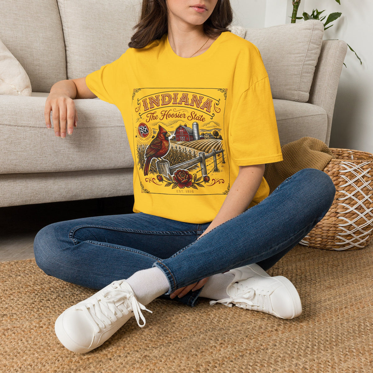 Indiana The Hoosier State T-Shirt — Cardinal Bird Farm Vintage Travel Tourist Graphic Design Unisex 100 Cotton Gildan T-Shirt