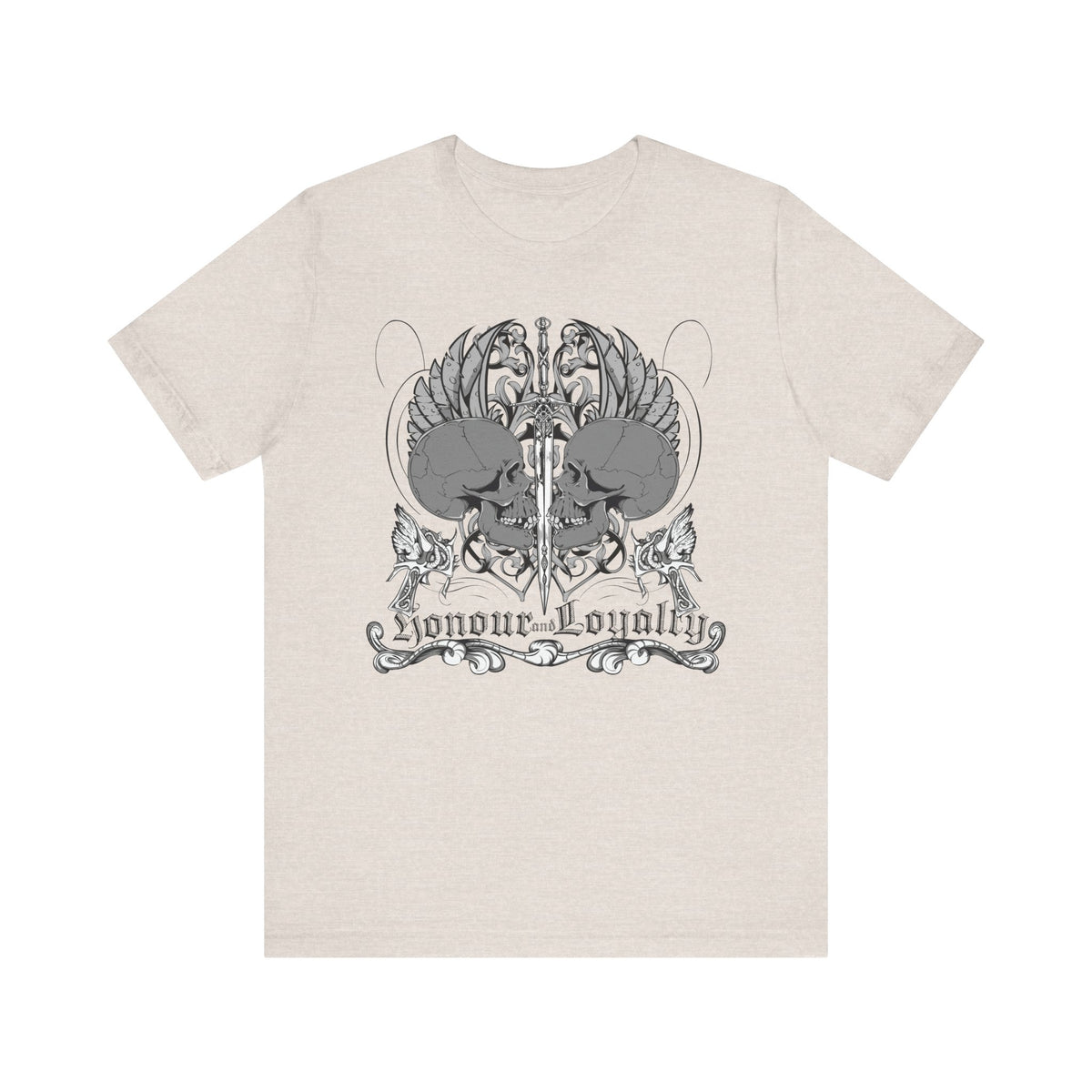Honor Loyalty crest tee Gothic heraldry skulls wings emblem Unisex Cotton Art-48