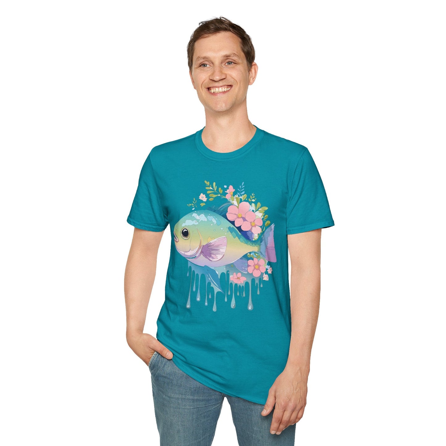 Fish Art Graphic Tee Unisex Gildan Softstyle 64000 100 Percent Ring Spun Cotton Comfortable Tee