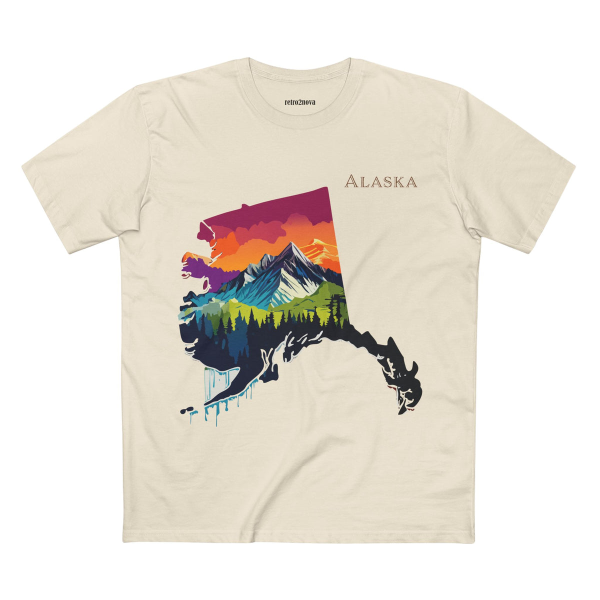 Alaska Mountain Landscape T-Shirt | State Silhouette Sunset Forest