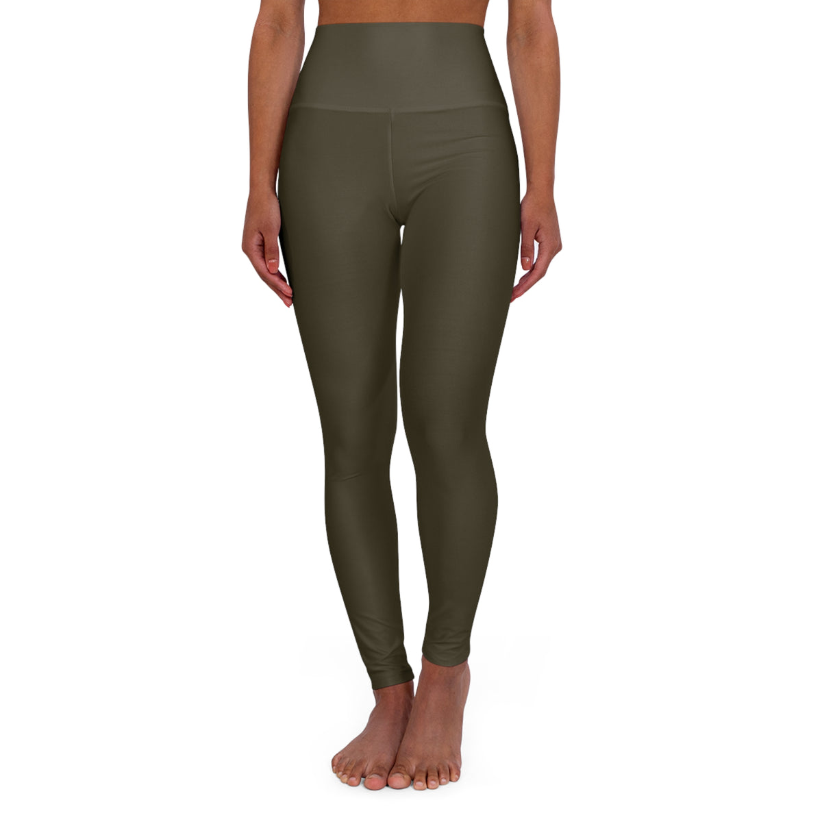 Dark Olive High-Waist Yoga Leggings Dark Khaki Women's Poly-Span Stretchy Athletic Workout Pants