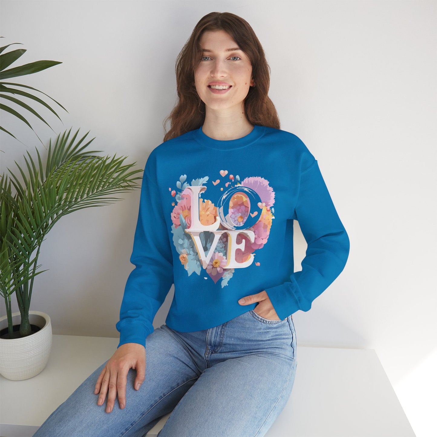 Floral Love Sweatshirt For Valentines Day Unisex Crewneck 50 50 Cotton Polyester Gildan 18000