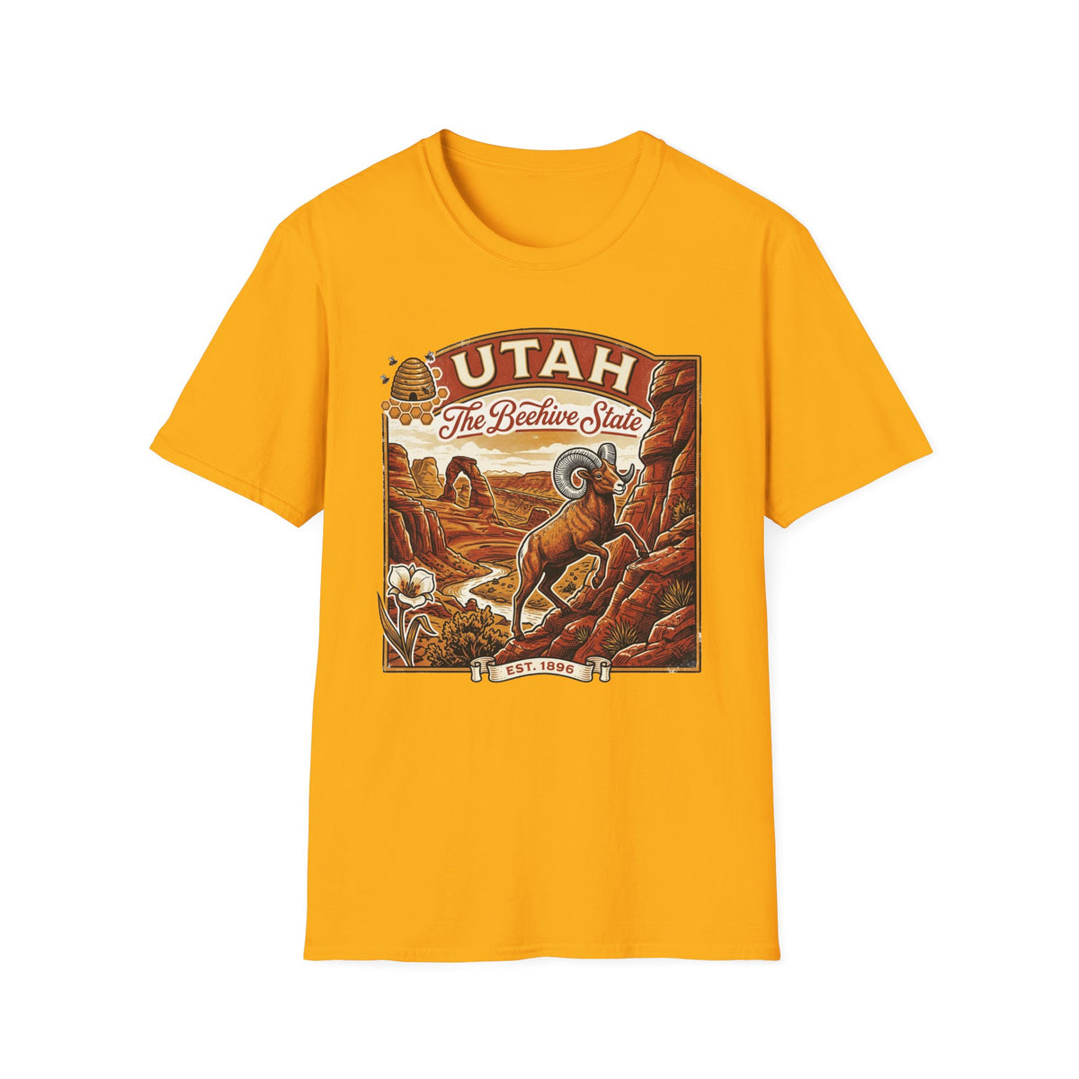 Utah State Retro Bighorn Sheep T-Shirt Travel Tourist Graphic Design Unisex 100 Cotton Gildan T-Shirt