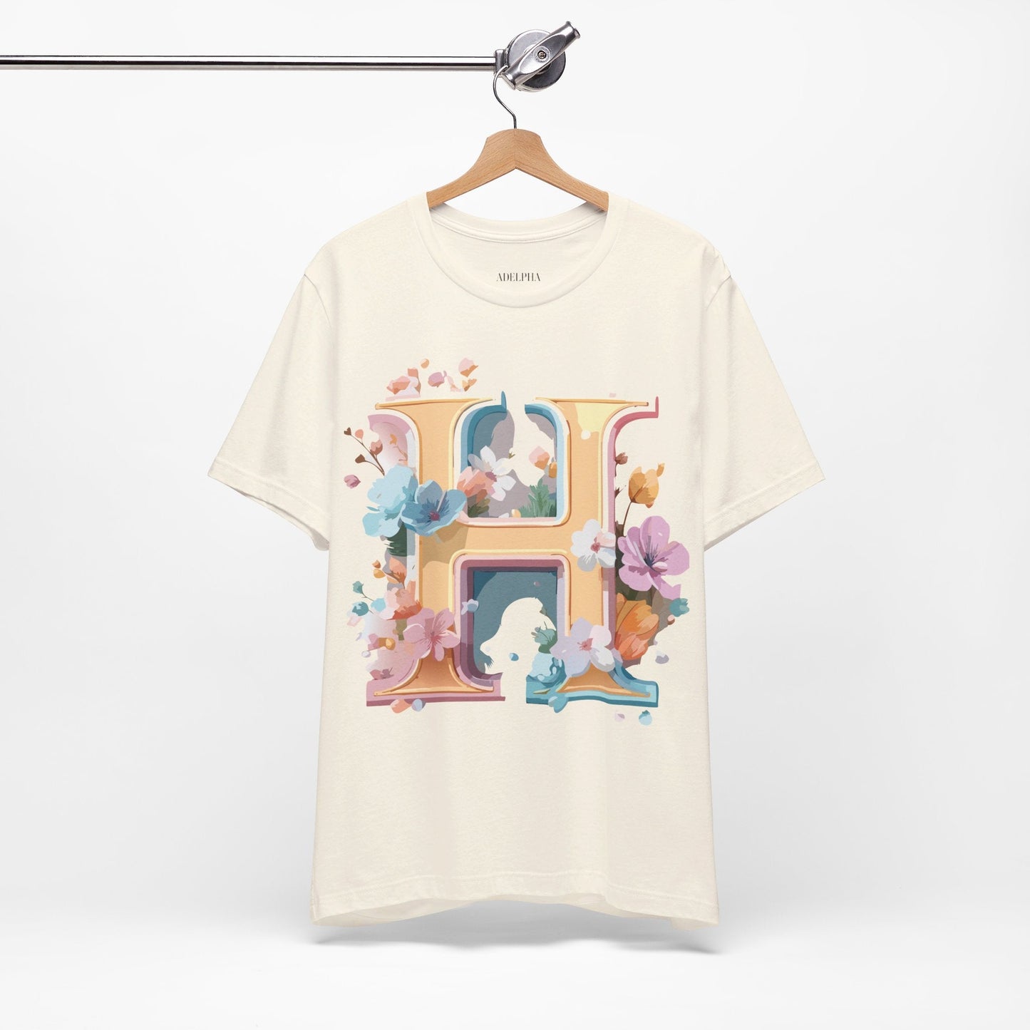 Adelpha Letter H Graphic Tee Unisex Jersey Short Sleeve Vintage Inspired Art Design Shirt