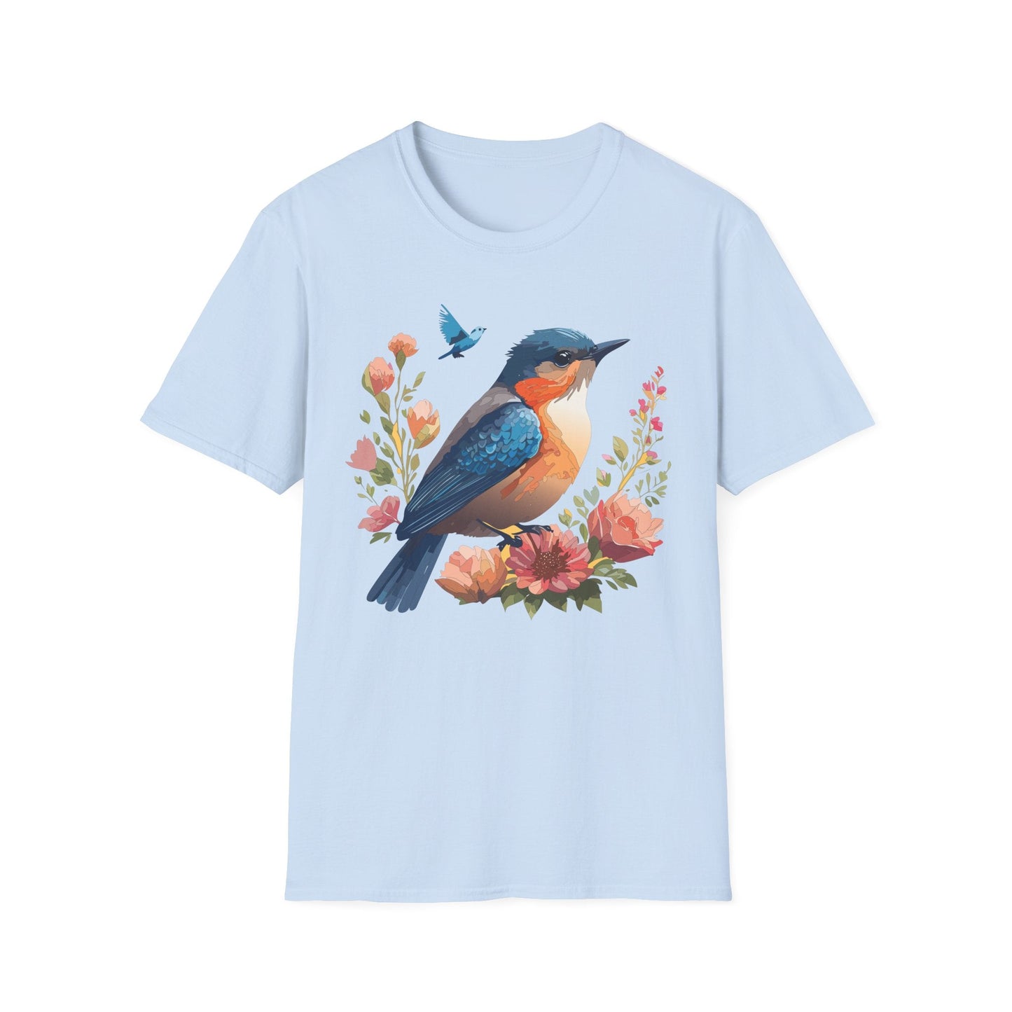 Unisex Floral Bird T Shirt Softstyle 64000 Gildan Ring Spun Cotton Tee Relaxed Fit