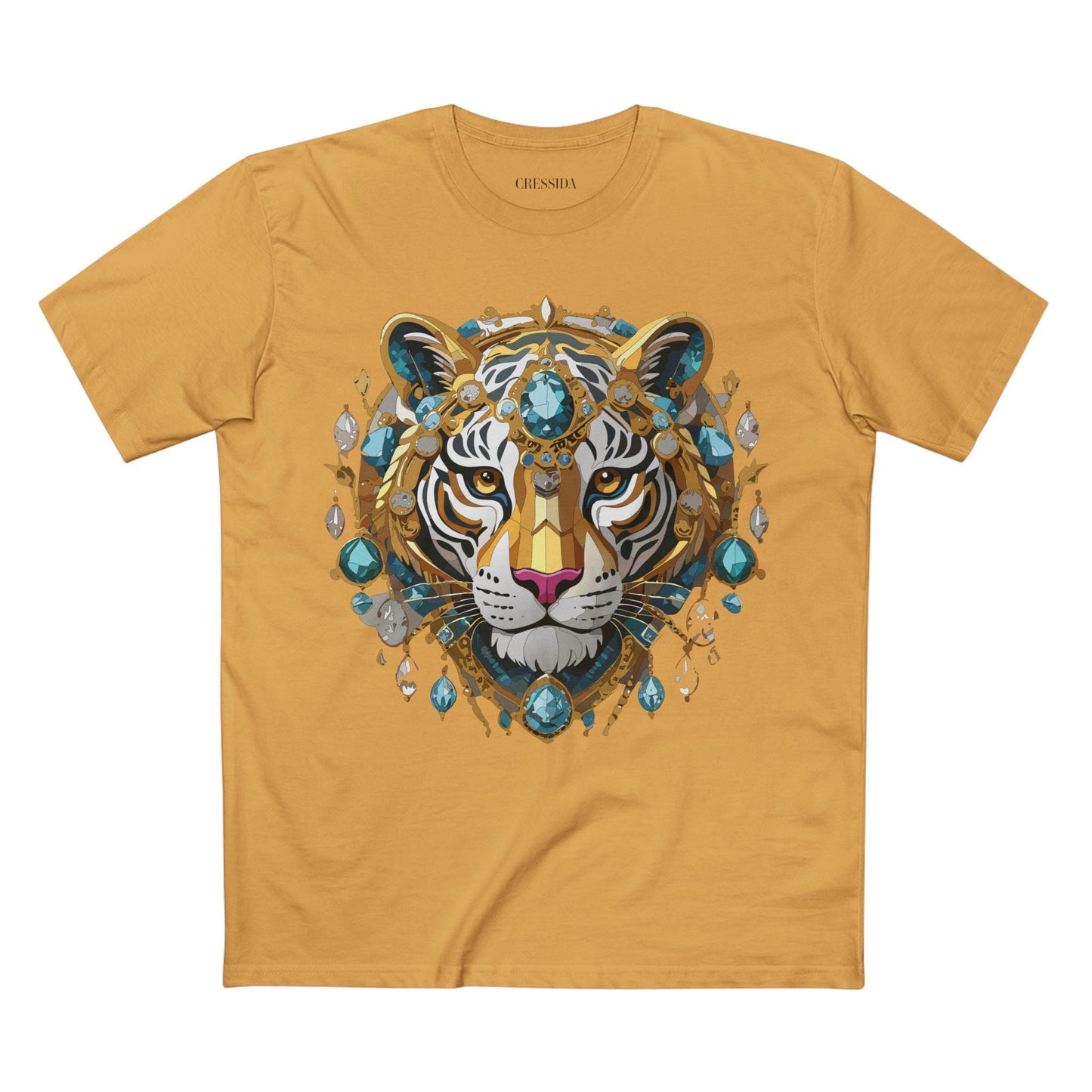 Tiger Graphic Unisex 100 Cotton Tee With Unique Animal Golden Medallion Art Design 50