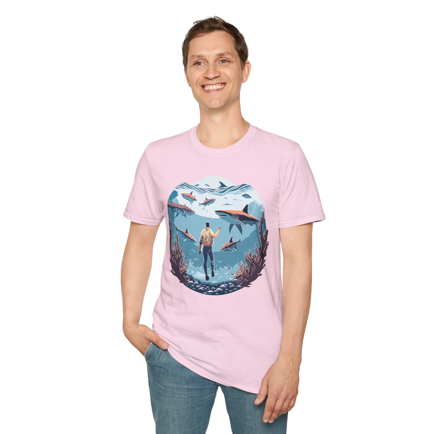 Ocean Theme Unisex Softstyle T Shirt 64000 Cotton Tee With Ocean Art Design Breathable