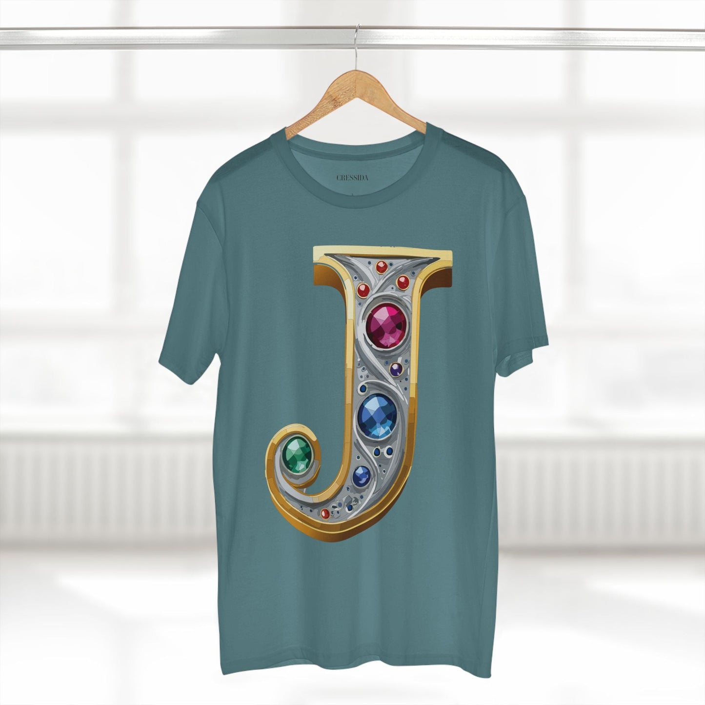Letter J Graphic Design Tee Unisex 100 Cotton With Antique Gold Letters Artwork T-Shirt