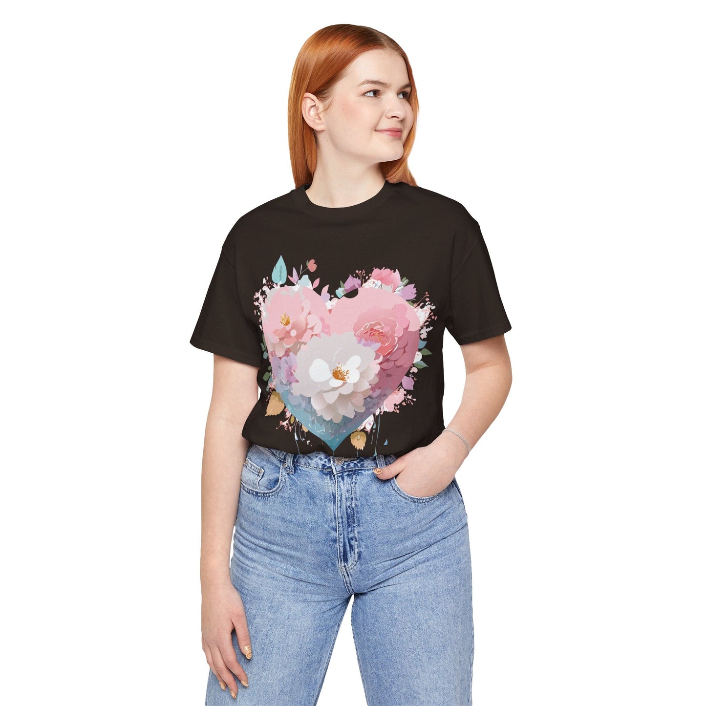 Valentine Day Graphic Unisex 100 Cotton Vintage Artwork with Love and Flower Design Tee 34