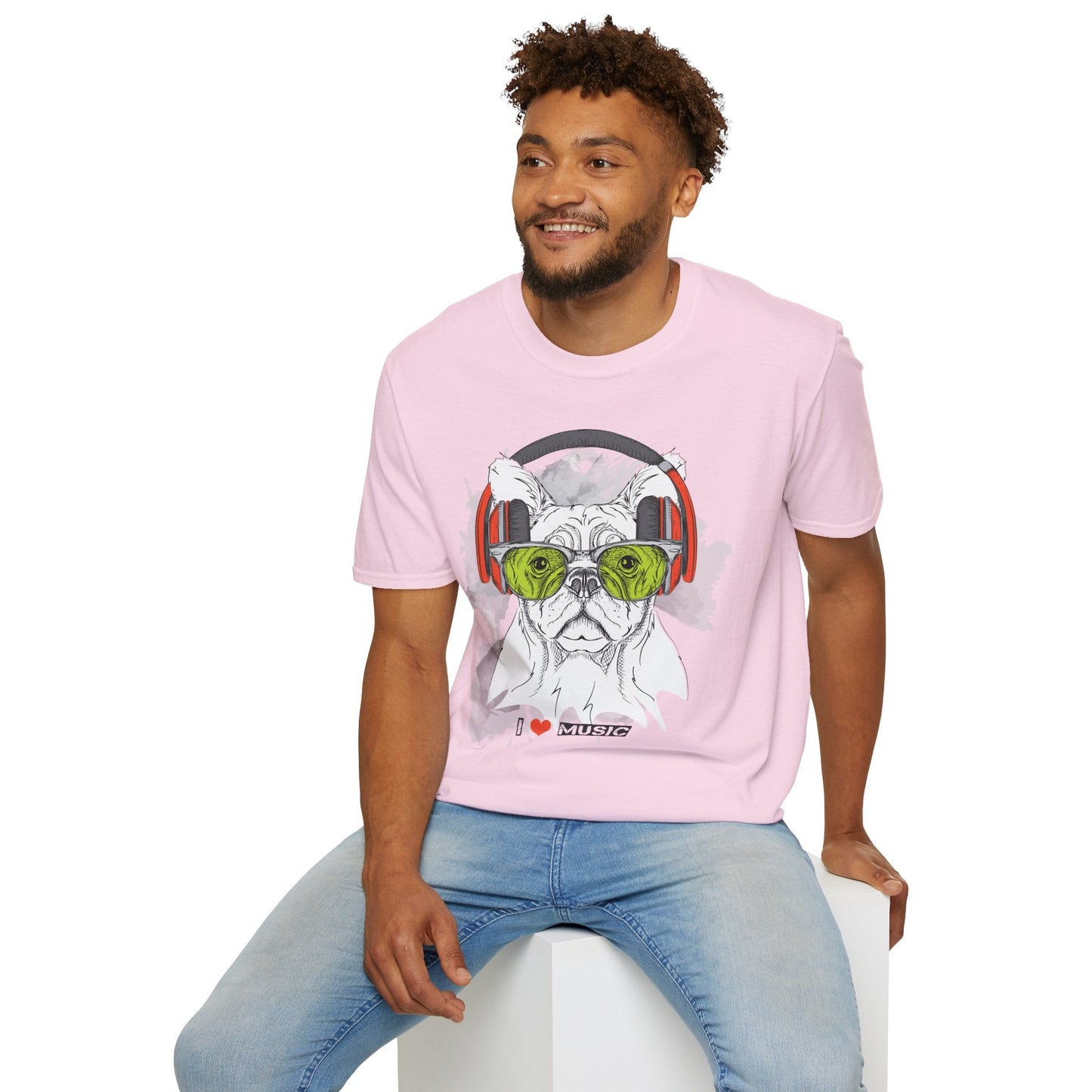 I Love Music Animals Shirt With Headphones Unisex Softstyle Tee 100 Percent Ring Spun Cotton