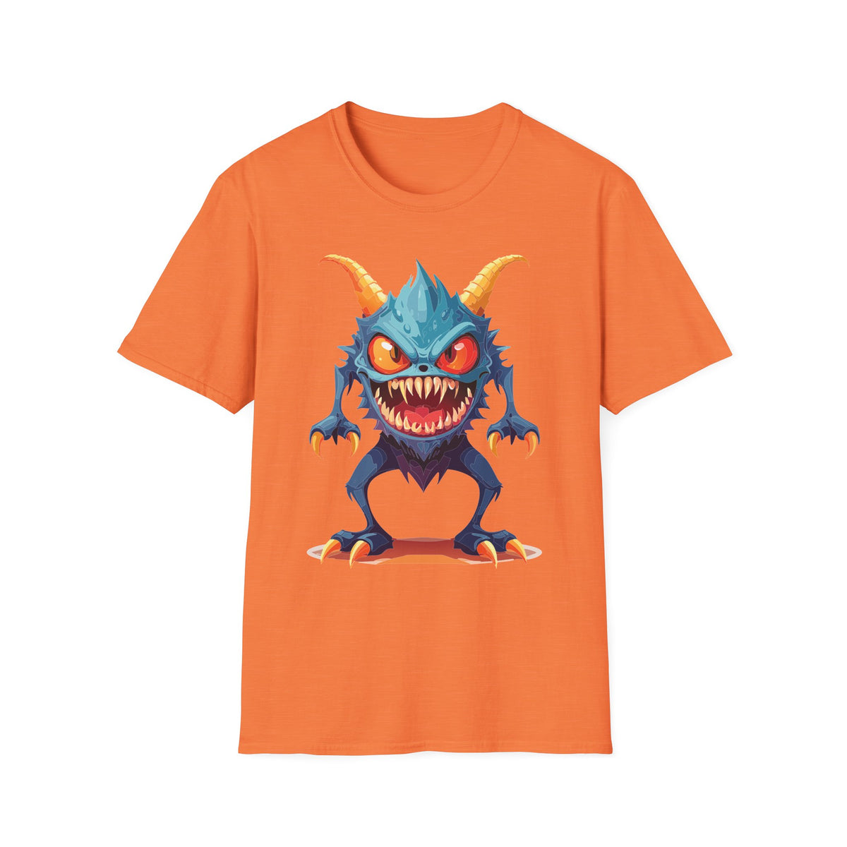 Monster Graphic T-Shirt — Cute Scary Blue Demon Tee for Halloween & Gamer Fans Cartoon Graphic Tee Unisex 100 Cotton Gildan T-Shirt