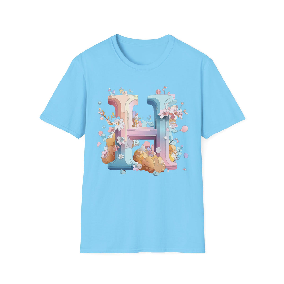 Floral Letter H T-Shirt | Pastel Botanical Monogram Tee