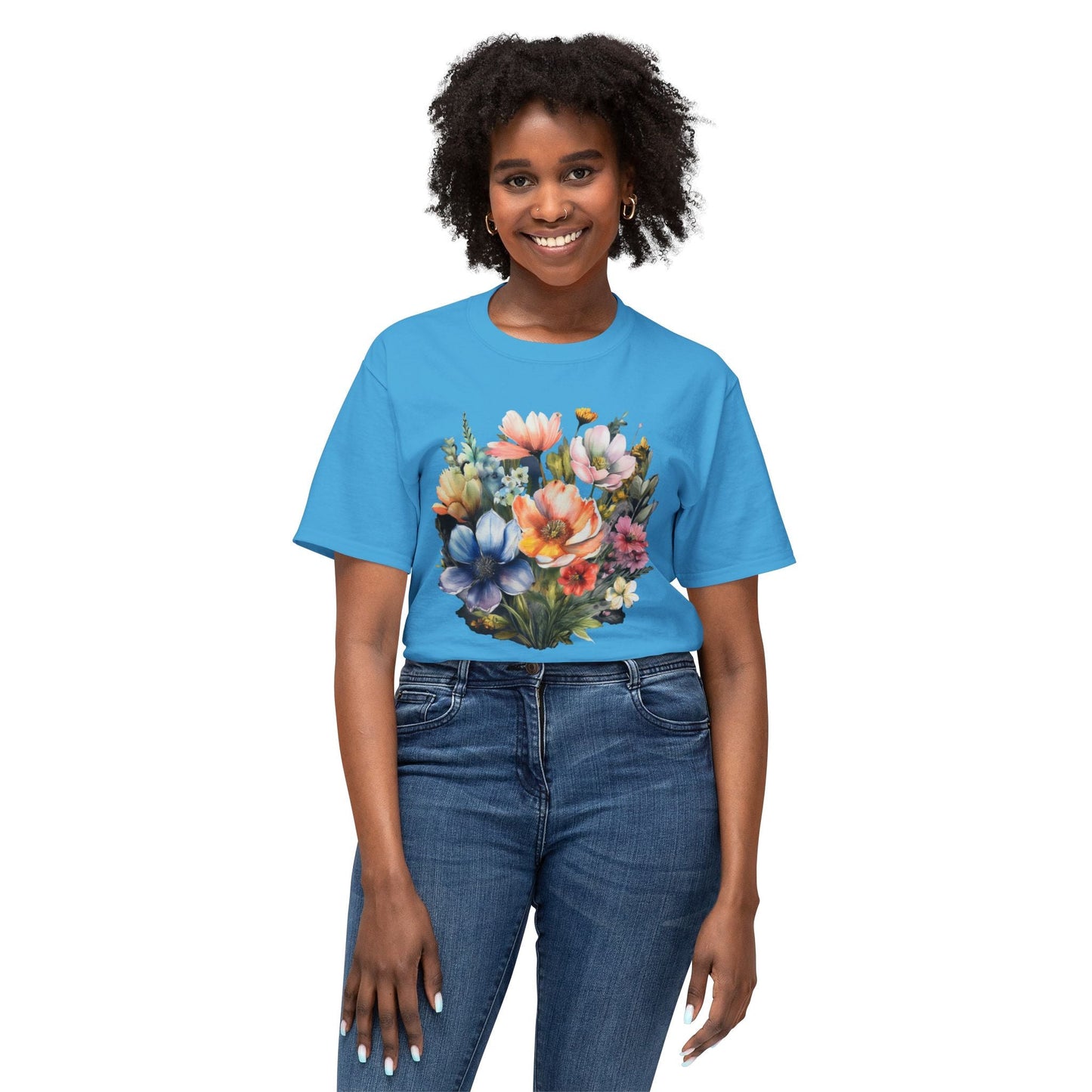 Unisex Floral Art T Shirt With Vintage Flowers Print On 100 Percent Cotton Tee For Everyday Wear