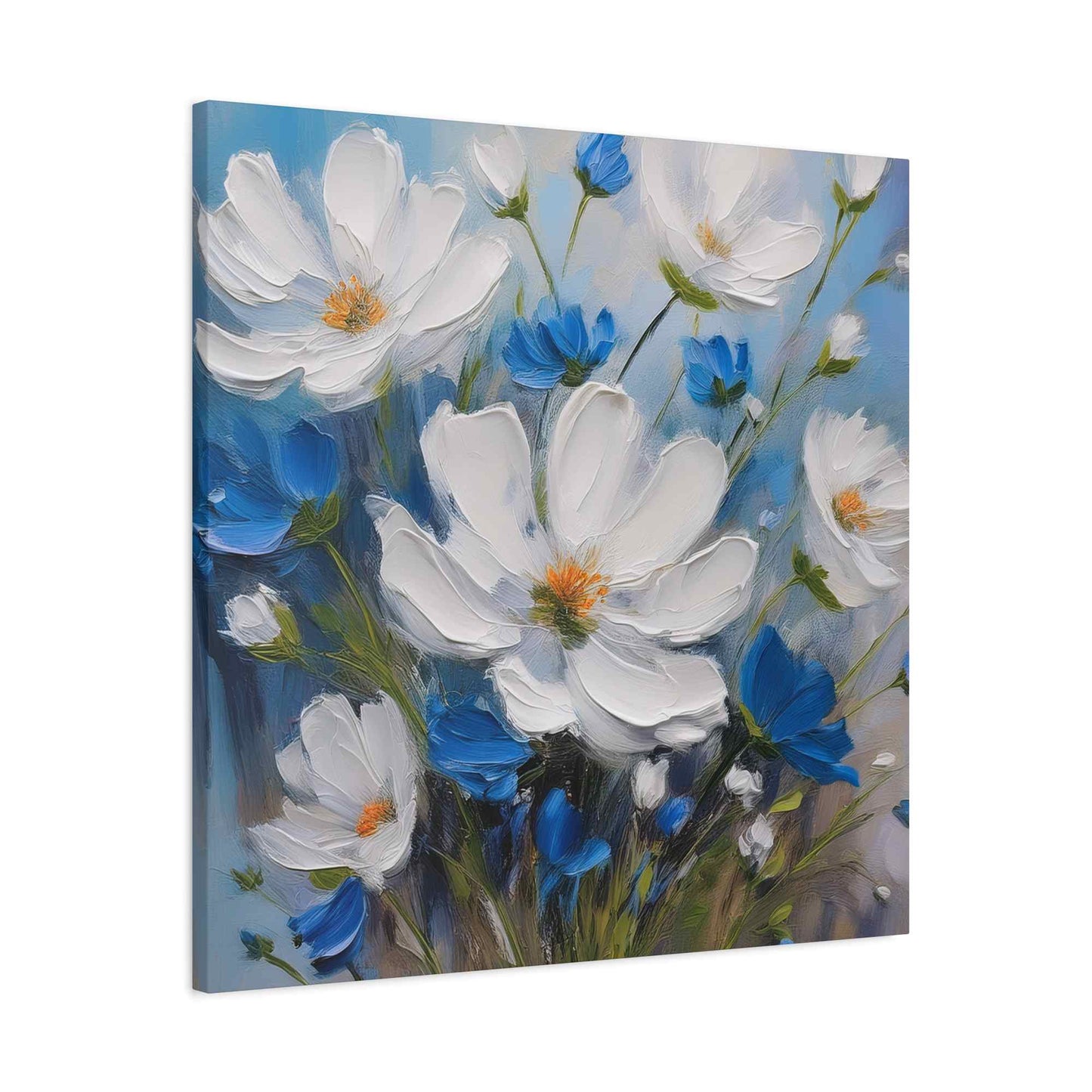 White Flowers Print Canvas, White Flowers Oil Paint Print 20x20, 24x24, 30x30, 32x32, 36x36, Art Design Print Non-Frame MC-9