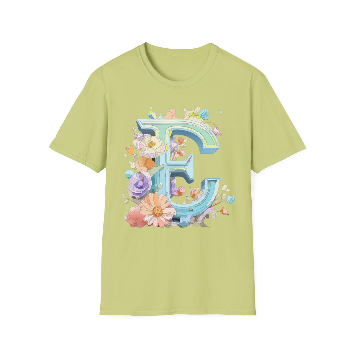 Floral Letter E T-Shirt | Botanical Monogram Tee