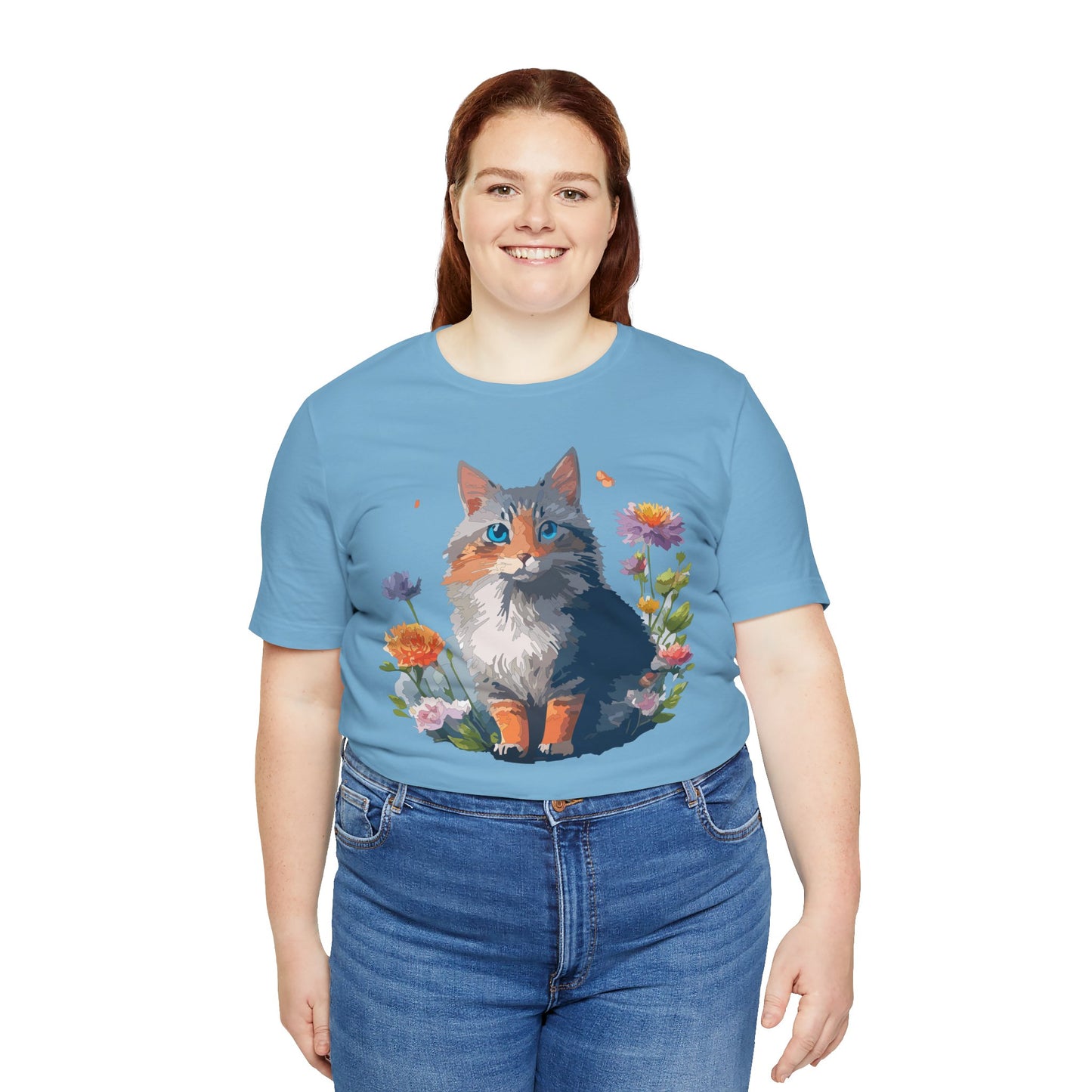 Floral Cat Tee, Animal Shirt, Cat Shirt, Floral Tee, Flower T-shirt, T-Shirt with Animal, Summer Top with Art Design